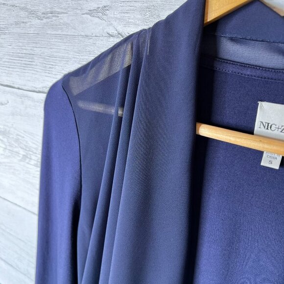 Nic + Zoe Blouse Womens Size Small Navy Long Sleeve Mixed Media Sheer Modern - Picture 15 of 16